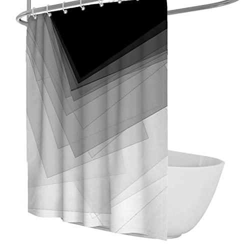 BYJING Art Cortina de Ducha geométrica degradada en Blanco y Negro para baño Decoración Moderna del baño con Ganchos Cortina de Ducha de Tela Impermeable de Calidad del Hotel 240x180cm
