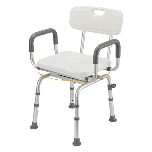 Izrielar Taburete de ducha para personas mayores, altura ajustable, silla de ducha con respaldo y reposabrazos, taburete de baño, de aluminio, con antideslizante