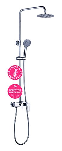 Kibath 400121 Columna Monomando Can Tubo Extensible Regulable en Altura de 80 a 120 cm. Ducha de Mano para hidromasaje y rociador Redondos. Recambios garantizados, Cromo Brillo