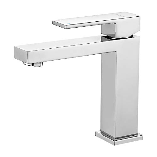 Ibergrif M11005 Atenas, Grifo de Baño Cuadrado, Mezclador de lavabo, Cromo, Plata, S