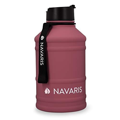 Navaris Botella de Agua de Acero Inoxidable - Cantimplora XXL de Metal de 2.2 L - Garrafa para Bebidas sin BPA Deporte Camping Gimnasio Oficina