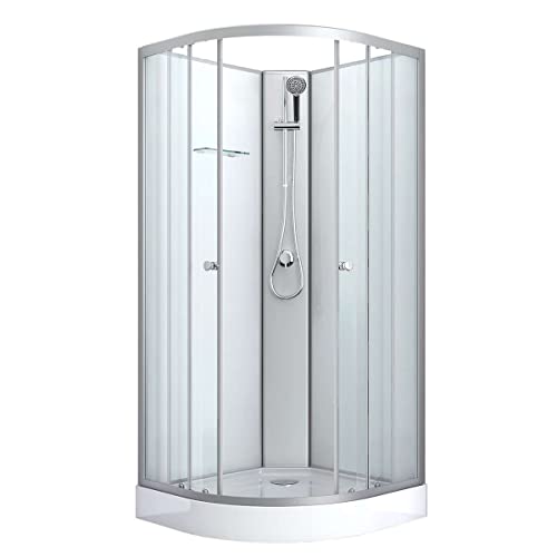 Sanotechnik Cabina de ducha completa IDEA 1, color blanco, 80 x 80 cm, entrada esquinera con puertas correderas, aluminio cromado, ducha con ducha de mano, con plato de ducha, cabina de ducha completa