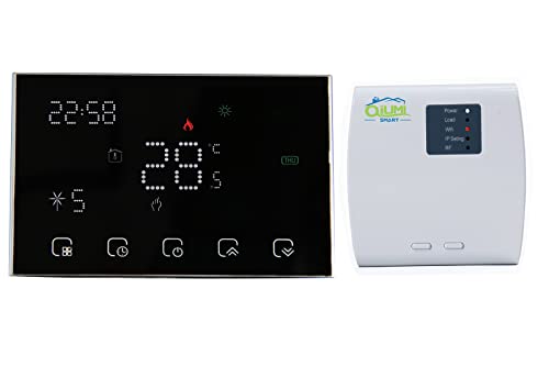 Qiumi RF Smart Wifi Termostato inalámbrico para calefacción individual de caldera de gas/agua funciona con Alexa Google Home Dry Contact, pantalla de luz matricial LED, 3A 2AA batería