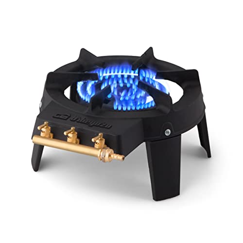 Orbegozo FO 6500 - Hornillo gas de hierro fundido, superficie resistente a altas temperaturas, tres zonas independientes de encendido, 18 cm de diámetro, cuádruple corona