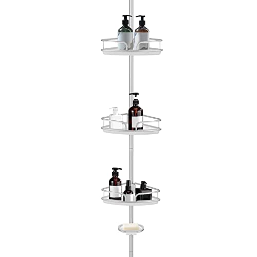 COSTWAY Rinconera Telescópica, Estante Esquinero para la Ducha 152 cm-274 cm, Aluminio Antioxidante,3 Bandejas y 1 Jabonera