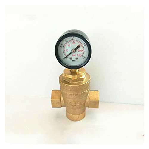 regulador de presion agua Válvulas reguladoras de presión de agua de latón con manómetro Válvula de mantenimiento de presión Válvula reductora de presión de agua DN15-DN50 (Size : DN15 With Gauge)
