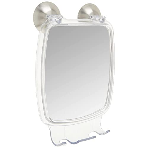 iDesign Forma Espejo antivaho, espejo para maquillaje con ventosas Power Lock en plástico y acero inoxidable, transparente/plateado mate