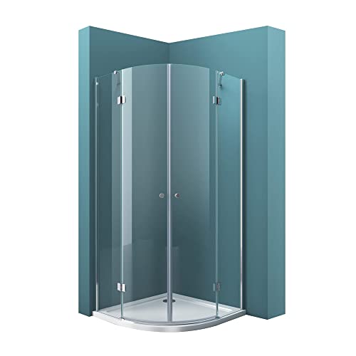 Mai & Mai Cabina de ducha Cuarto Círculo R02K vidrio transparente 90x90x190cm 2 puertas batientes de vidrio de seguridad ESG de 6 mm con nano-revestimiento incl. Plato de ducha