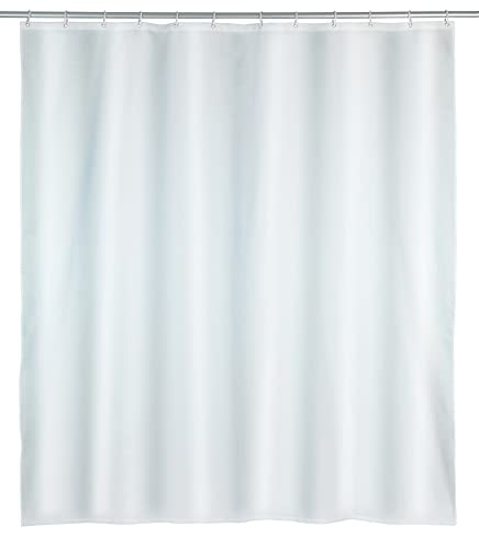 WENKO Cortina de ducha Punto blanco - lavable, impermeable, con 12 anillos para cortina de ducha, Poliéster, 180 x 200 cm, Blanco