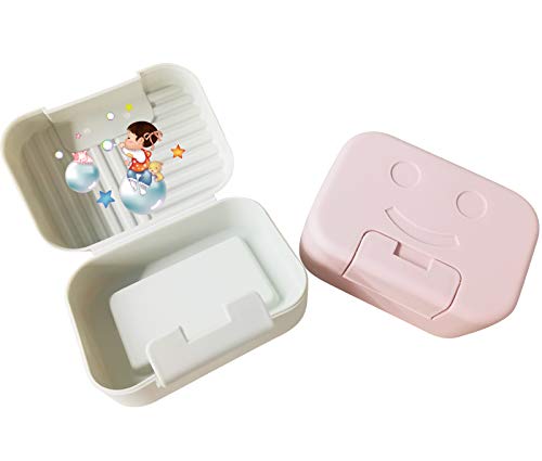 Caja de jabón de Viaje, 2 Unidades de jabonera con Tapa, Plástico Caja de jabón portátil Soporte para jabones para baño/Ducha/Viaje/al Aire Libre/Acampar - Rosa & Verde