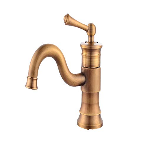 MINDONG HZH Grifo Mezclador Retro, caño de Cascada, Fregadero de Cocina Comercial, Grifo de Llave de Paso, Grifo Mezclador Retro Giratorio de Agua Caliente y fría para baño, Grifo de Agua