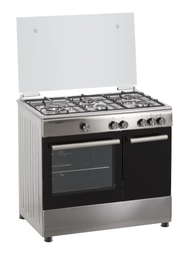 Corberó CCSF5GB922X 80x90x60, 60L, Gas Butano, Inox, 5 Fuegos, Wok a la Izquierda, Portabombona, Cajón Calientaplatos, Tapa fogones de cristal, Bandeja y Parrilla Extra Thick Mate