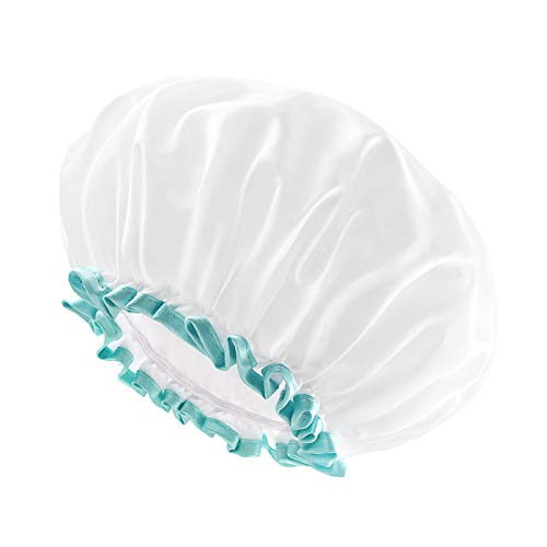 mikimini Gorro de ducha blanco para cabello largo, 1 paquete, reutilizable, impermeable, lavable, para mujeres y niñas, superbonito y extragrande (X-Large (Pack of 1), White)