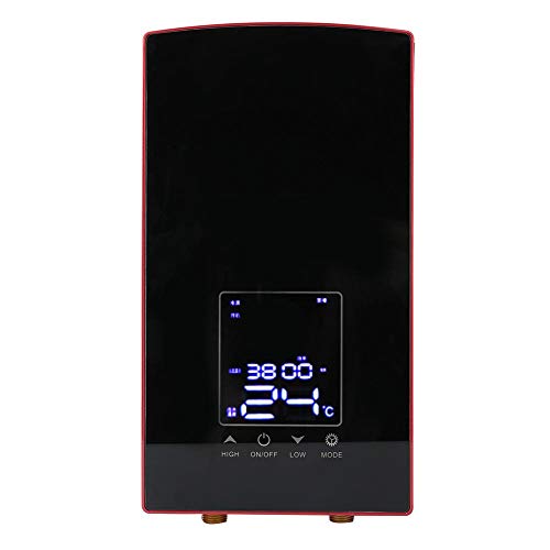 Calentador de agua eléctrico casero instantáneo montado en la pared Control de voz Hogar para ducha Baño Bañera Termostática 220-240V(Rojo)