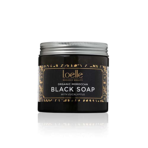 Loelle - Jabón Negro Marroquí 100% Orgánico - Hecho con Ingredientes Naturales - Exfoliantes Corporales Hammam Negros - Gel de Ducha Exfoliante (200g)