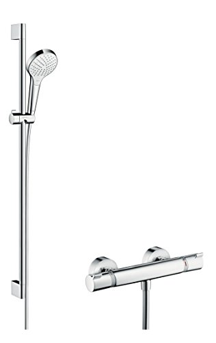 Hansgrohe 27014400 Croma Select S Vario combinación de set de ducha y termostato, 0,90m, 3 tipos de chorro, blanco/cromo