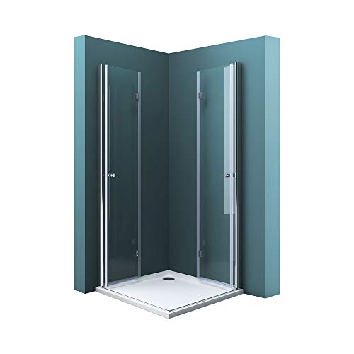 Mai & Mai Mampara de ducha plegable 70x100x190cm puertas pivotantes con plato de ducha, vidrio transparente con nano revestimiento de fácil limpieza R26K
