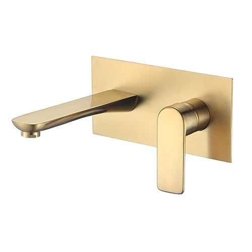 VALAZ - Grifo de lavabo empotrado ovalado con embellecedor cuadrado dorado cepillado serie sil