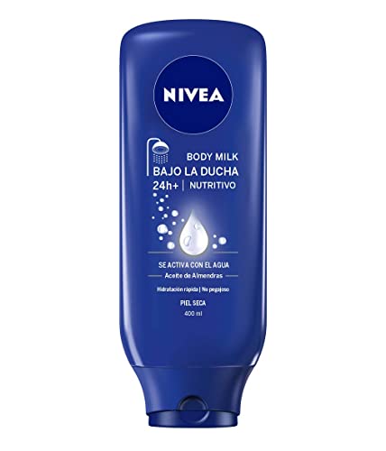 NIVEA Bajo la Ducha Body Milk Nutritivo 400 ml, leche hidratante para la ducha, acondicionador de piel con aceite de almendras para piel seca
