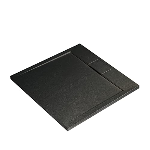 Ideal Standard - Ultra Flat S i.life, Plato de ducha cuadrado 70x70 de resina, desagüe con desagüe oculto, acabado mate efecto piedra, color negro