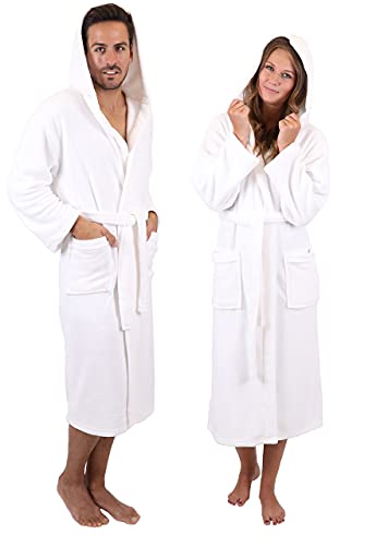 Betz Albornoz de microfibra STOCKHOLM para hombre y mujer - albornoz de sauna - albornoz largo - bata de sauna con capucha - blanco