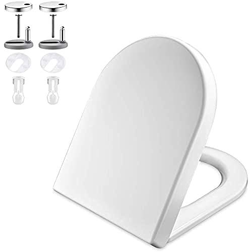 GRIFEMA G951 - Tapa WC, Asiento de Inodoro de Cierre Suave en Forma de D con Liberación Rápida para una Fácil Limpieza, Blanco [Exclusivo en Amazon]