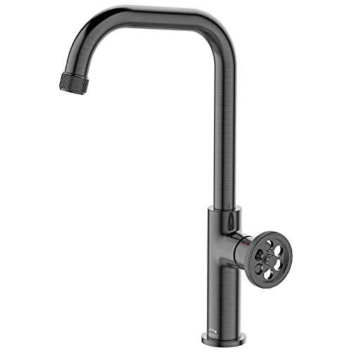 ADGO Muro - Grifo de lavabo en forma de L para fregadero, grifo alto para fregadero de baño, grifo de pie con una sola mano (grafito)