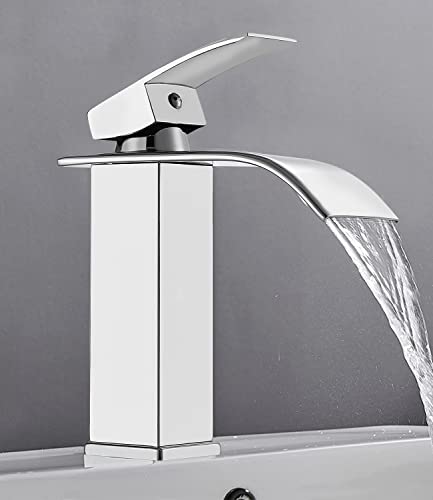 ZOESCI Grifo de lavabo, Grifo imitación cascada, Mezclador de lavabo bajo encimera con grifo de diseño moderno con agua fría y caliente regulable.