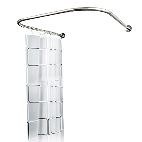Barra de cortina de ducha de acero inoxidable, retráctil, en forma de U, ajustable, curvada, barra de cortina de baño