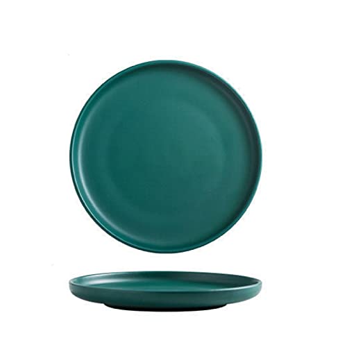 Platos de cena Plato occidental de cerámica Plato casero Vajilla Plato de postre Plato redondo plano 8 pulgadas Verde