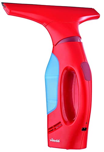 Vileda Windomatic; Aspirador de ventanas con labio de goma, limpiacristales con cabezal flexible y depósito de agua, aspiración vertical y horizontal, medidas 17,5x12x32 cm, color rojo