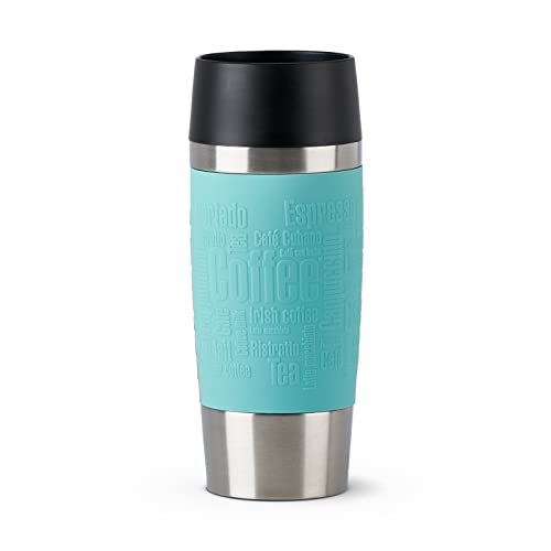 Emsa N20129 Travel Mug - Termo de acero inoxidable, 0,36 litros, 4 h caliente, 8 h frío, sin BPA, 100% hermético, a prueba de fugas, apto para lavavajillas, apertura de 360°, color azul