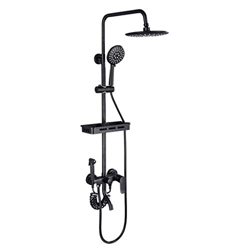 Luxury Wall-Mounted Shower Column 3 Types of Sprinklers with Storage Trays with Single Handle Bathtub Height Adjustable Shower Set Bathroom Shower System Handheld Shower Round,Fixed Showerheads