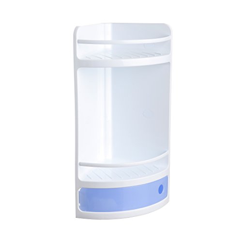 Tatay rinconera Material plástico Blanco, con cajón en Azul translúcido con práctica Apertura. Higiénica y fácil Mantenimiento. Medidas 20x20x50 cm