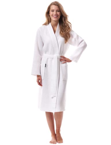 Morgenstern Albornoz Mujer Ducha Diseño de Gofre Kimono Bata de Piqué Algodón Blanco Talla 42/44