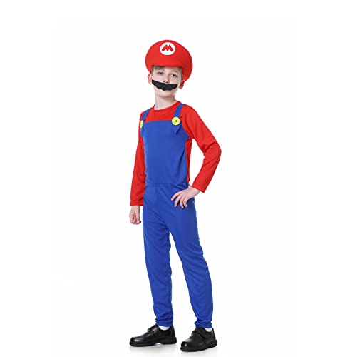 VISVIC Super Mario Luigi Bros Cosplay Disfraz Disfraz Unisex Hombres Mujeres Adultos Niños Adolescentes,Mario rojo para chico,S