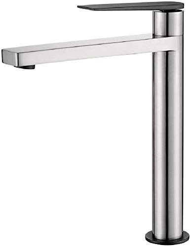 GRIFEMA G11101A Lyon - Grifo de lavabo alto mezclador monomando baño níquel cepillado, Gris [Exclusivo en Amazon]