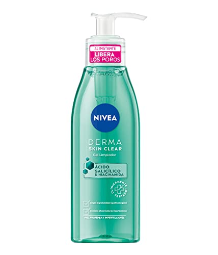 NIVEA Derma Skin Clear Gel Limpiador (150 ml), limpiador facial para pieles propensas a imperfecciones con fórmula vegana, limpiador de poros