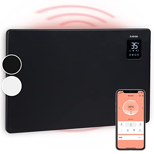 KLARSTEIN Bansin Smart - Calefactor-convector eléctrico, Termostato Entre 5 y 50 °C, Pantalla LED, Pantalla táctil, Programable, Control por App, Potencia 1500 W, hasta 30 m², 68 x 44 x 11 cm, Negro