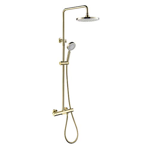 8 inch Bañera Grifo de ducha Conjunto Grifo de ducha de latón dorado cepillado Kit de ducha agua fría y caliente Baño montado en la pared termostatico Sistema de ducha,B