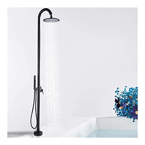 HNXNR Grifo de agua Sistemas de ducha al aire libre Juego de grifo de ducha LED de pie piscina Kit de ducha giratorio 10 pulgadas cabeza de lluvia grifo mezclador de baño