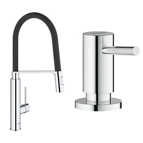 Grohe Concetto Professional Grifo de cocina, caño giratorio de 360°, caño alto + Cosmopolitan Dispensador de jabón líquido con capacidad de 0,4 l (Ref. 40535000)