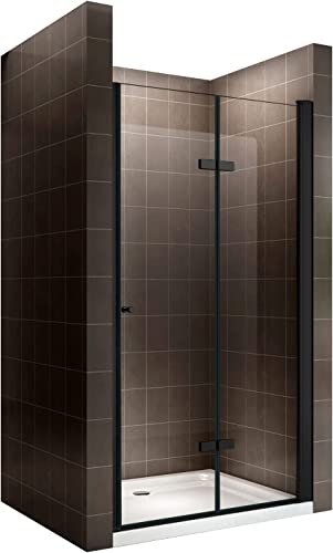 MOG Mampara de ducha puerta plegable rango de ajuste de 88-91cm altura: 195 cm de vidrio transparente templado de seguridad de 6mm perfiles de aluminio negro - DK822 (88-92 cm)
