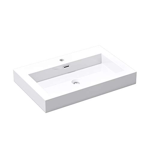 Mai & Mai Lavabo sobre Encimera Blanco 73cm Lavabo de Pared Rectangular de Resina con Orificio para Grifo Lavamanos con Rebosadero Col818 73x48x10cm