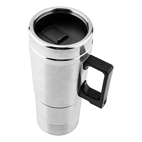 Hervidor eléctrico, Aramox 350ML + 150ML Hervidor eléctrico Café Té Termo Taza calentadora de agua 12V Encendedor de cigarrillos de ebullición rápida Enchufe de acero inoxidable para automóvil Plata