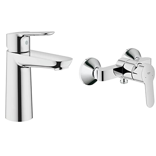 Grohe Start Edge - Grifo de lavabo, talla M (Ref.23775000) & BauEdge - Grifo de baño - Mezclador monomando de ducha, válvula de retención integrada | Cromo | 23333000
