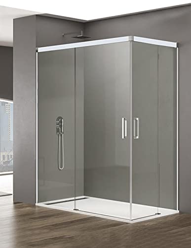 Mampara de ducha Angular ALLSTONE BASIC 2+2 con cierre en vértice, sin perfil inferior 5 colores de perfilería, 2 tipos de cristal de 6mm en Aluminio 120x70 cm cristal Transparente perfil Blanco