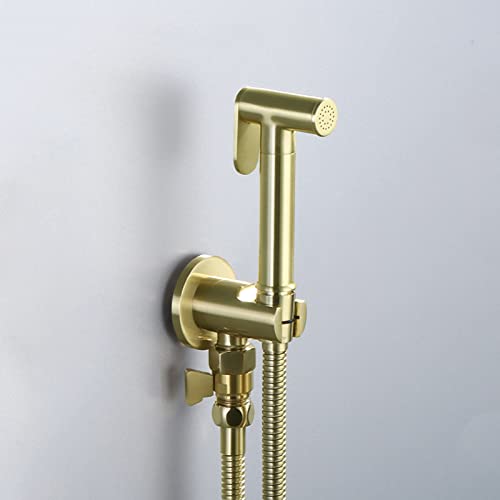 Moderno Ducha Bidet Rociador de Bidé de Mano Oro Cepillado Grifo Bidet Agua Fria Multifunción Grifo Pared Juego de Grifos de Bidé,C