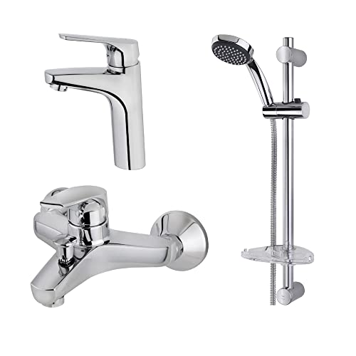 Strohm TEKA – Conjunto de ducha MT PLUS. Incluye grifo de lavabo, termostático de ducha, y set de ducha.