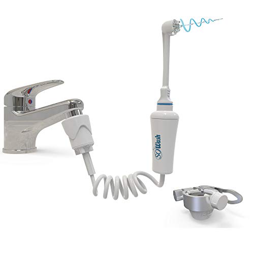 Irrigador Dental SOWASH TRAVEL, Se Conecta al Grifo, Irrigador Bucal Sin Baterías y sin Electricidad, Adaptador de Viaje Addy + Cabezal Vórtice con Chorro Triple Convergente, Producto Italiano